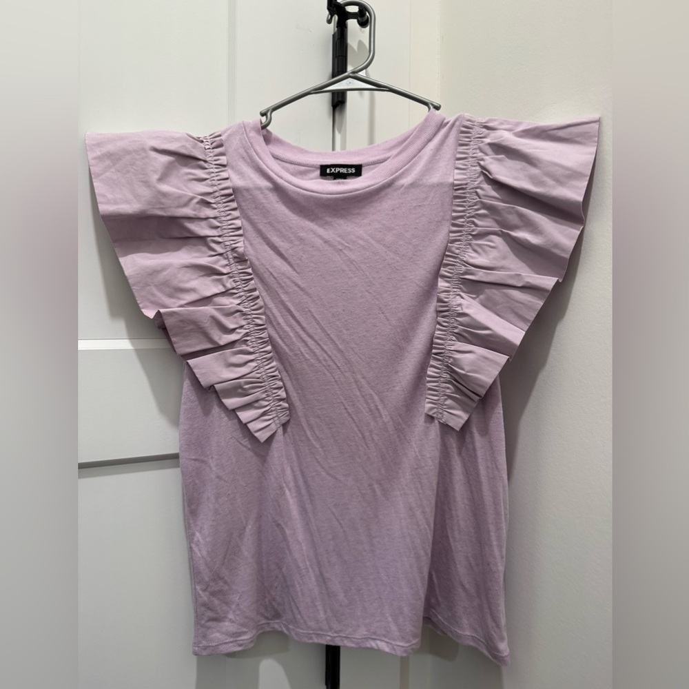 Express Lavender Ruffle Sleeve Tee